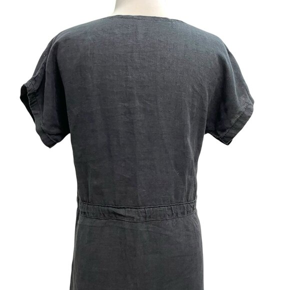 100% Linen Round Neck Cinched Waist Shirt Dress Washed Black size Small/Medium - Picture 8 of 8